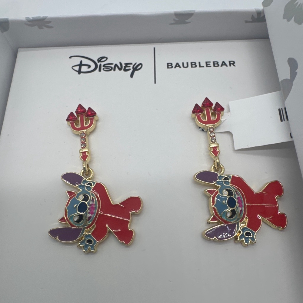 DISNEY x BaubleBar Stitch Devil Red Gold Blue Dangle Earrings